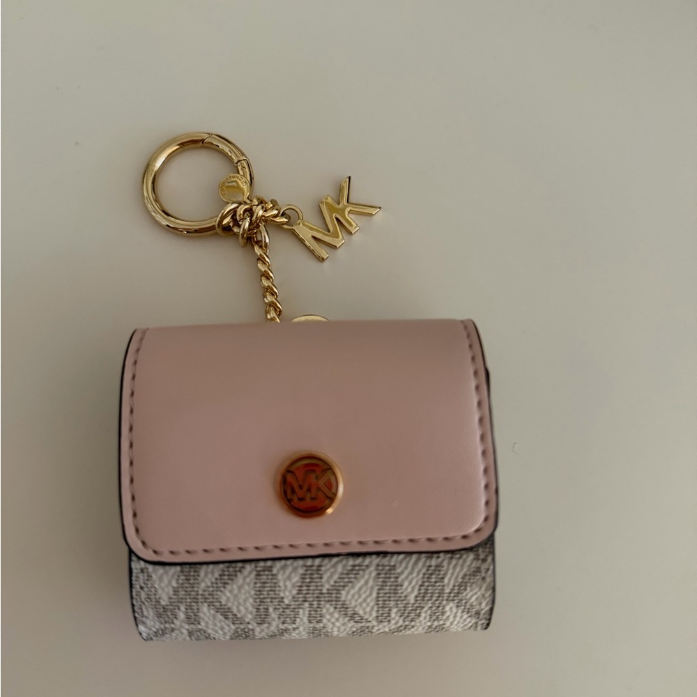 Michael Kors Pink and Signature Canvas Key Card Holder